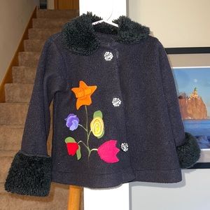 Ali Mac black purple red pink yellow orange flower coat size 3T
